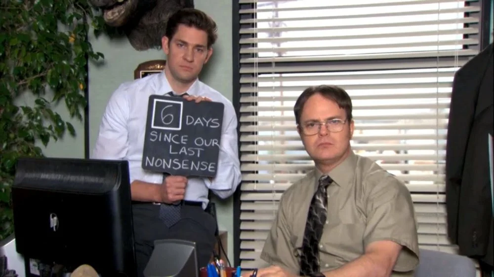 Jim and Dwight from the office sitting together